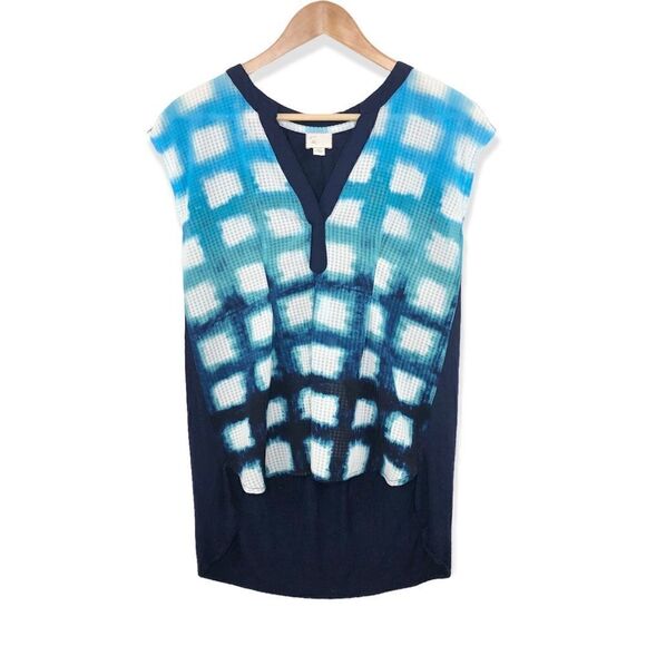 Anthropologie Postmark Women’s Blue Egress Split Neck Hi-Lo Blouse Size S - Picture 2 of 7